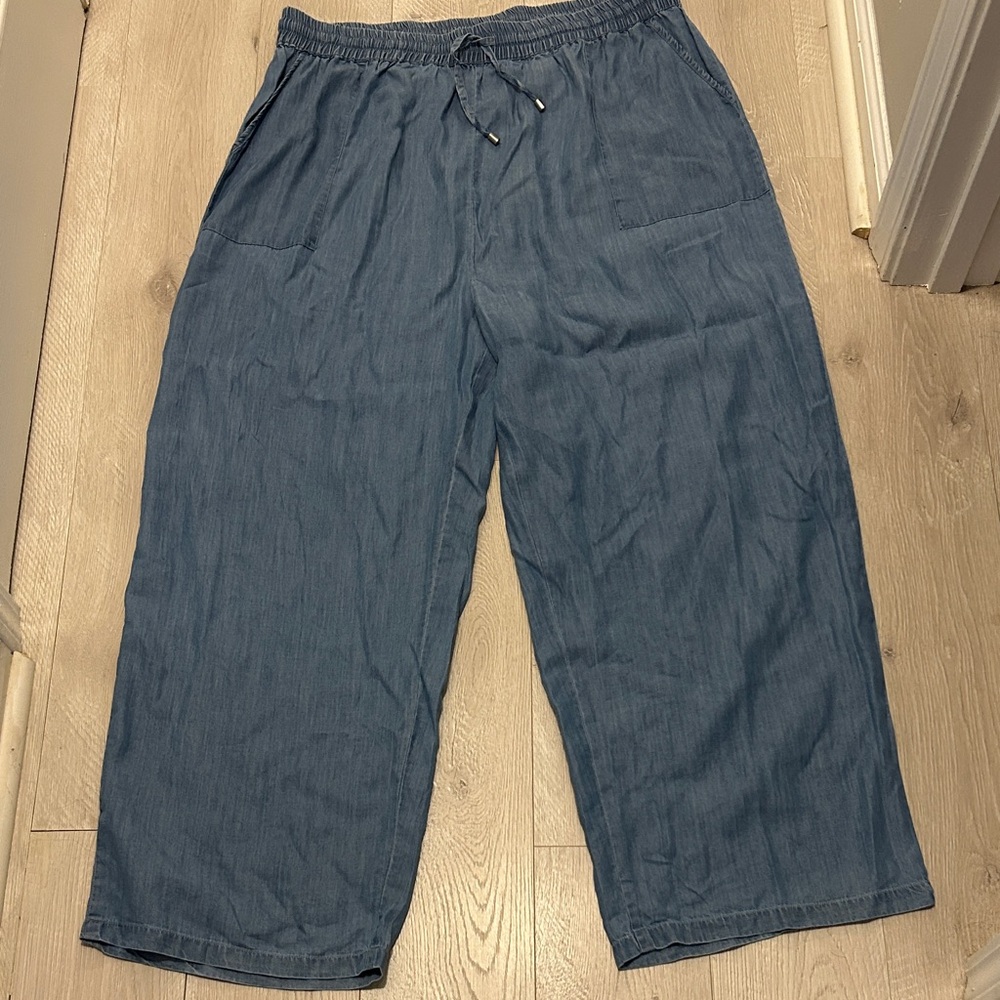 Casual Blue Wide-Leg Pants